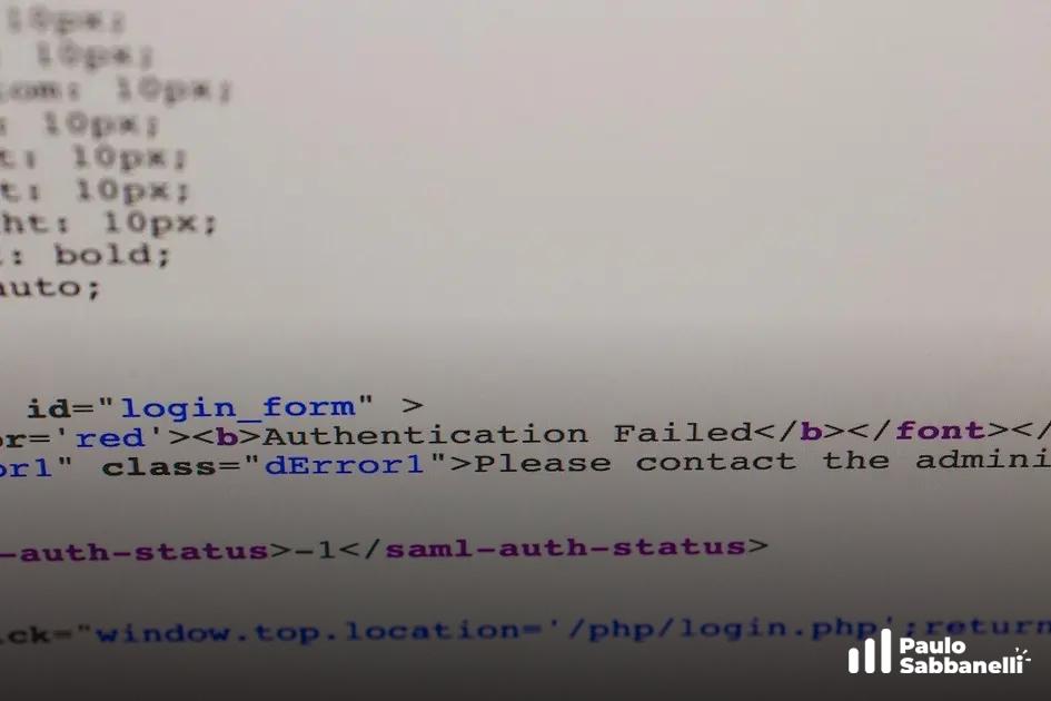Código de formulário de login com a mensagem Authentication Failed sobre fundo claro