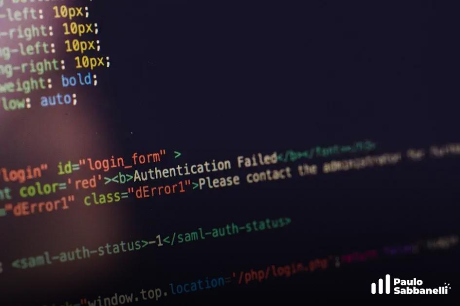 Código-fonte de página de login exibindo erro de autenticação em fonte vermelha e negrito