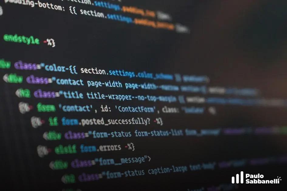 Código de template com classes de formulário de contato e configurações de seção