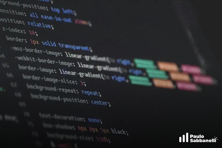 Trecho de CSS com bordas em gradiente colorido sobre fundo escuro de editor