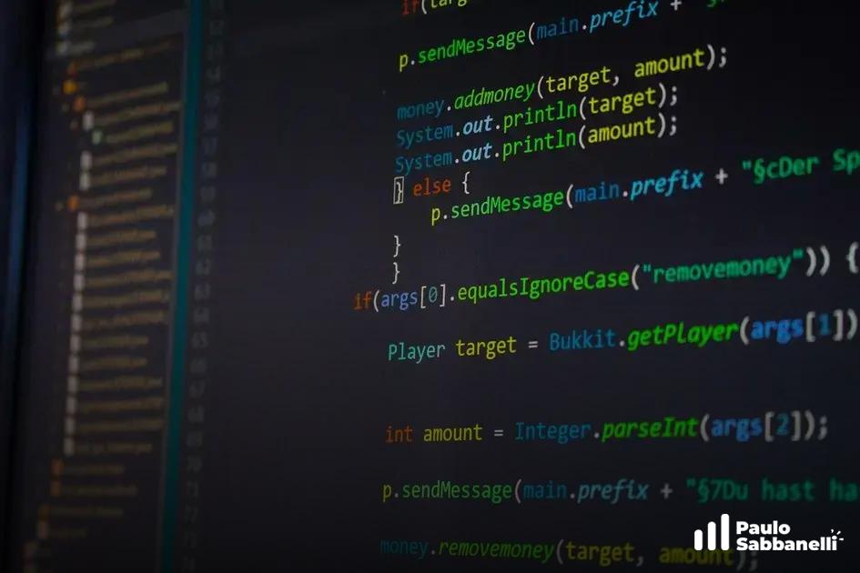 Código Java em editor escuro com comandos de um plugin, incluindo pagamento entre jogadores
