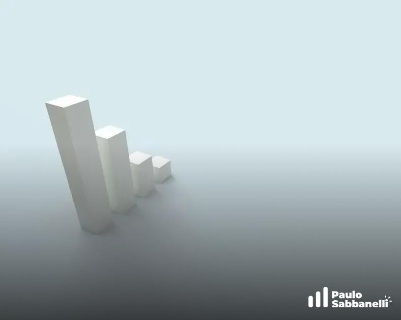 Ilustração 3D minimalista de barras brancas em ordem decrescente sobre fundo claro