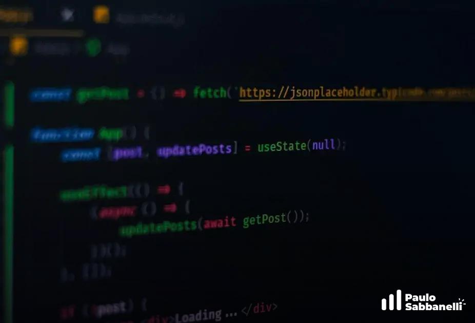 Código React desfocado com hook useState carregando dados de um post via fetch