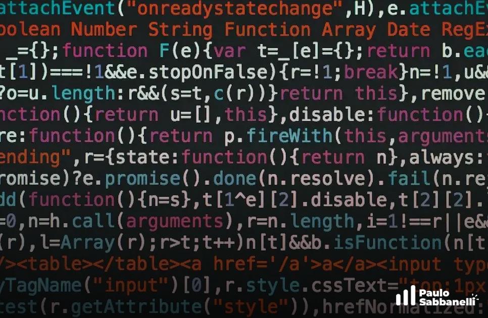 Código JavaScript minificado e compacto ocupando toda a tela em close-up