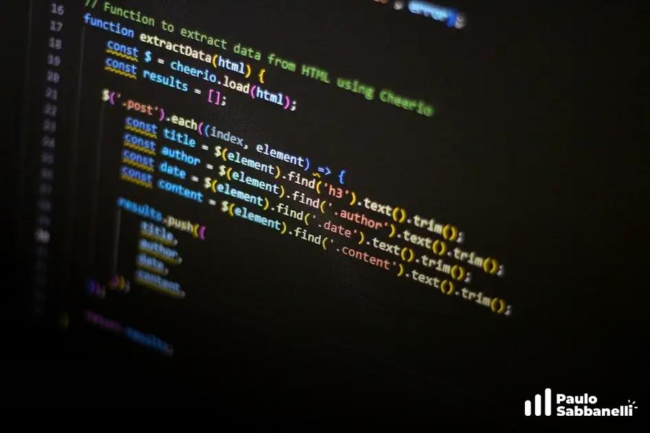 Tela com função JavaScript que usa a biblioteca Cheerio para extrair dados de um HTML