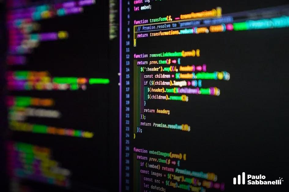Código JavaScript desfocado com funções de transformação e manipulação de cabeçalhos