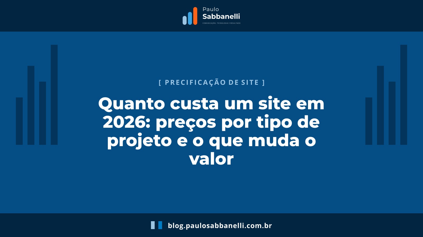 Cartão azul do blog com o rótulo Precificação de Site e o título do artigo em letras brancas