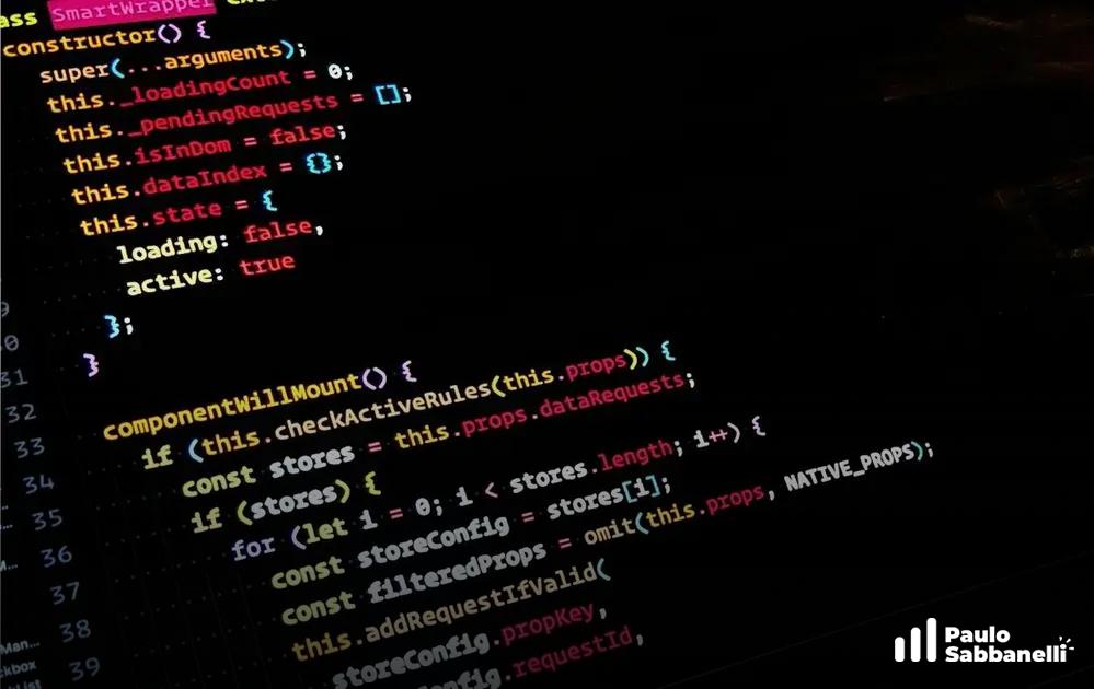 Código JavaScript de componente com propriedades de estado como loading e requisições pendentes
