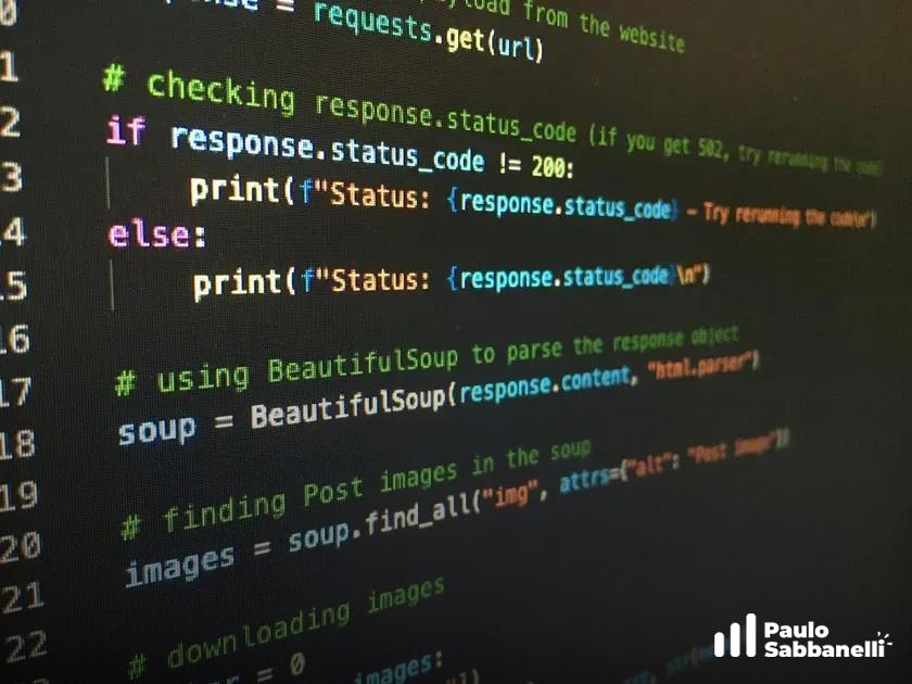 Código Python usando BeautifulSoup para verificar respostas HTTP e localizar imagens de posts