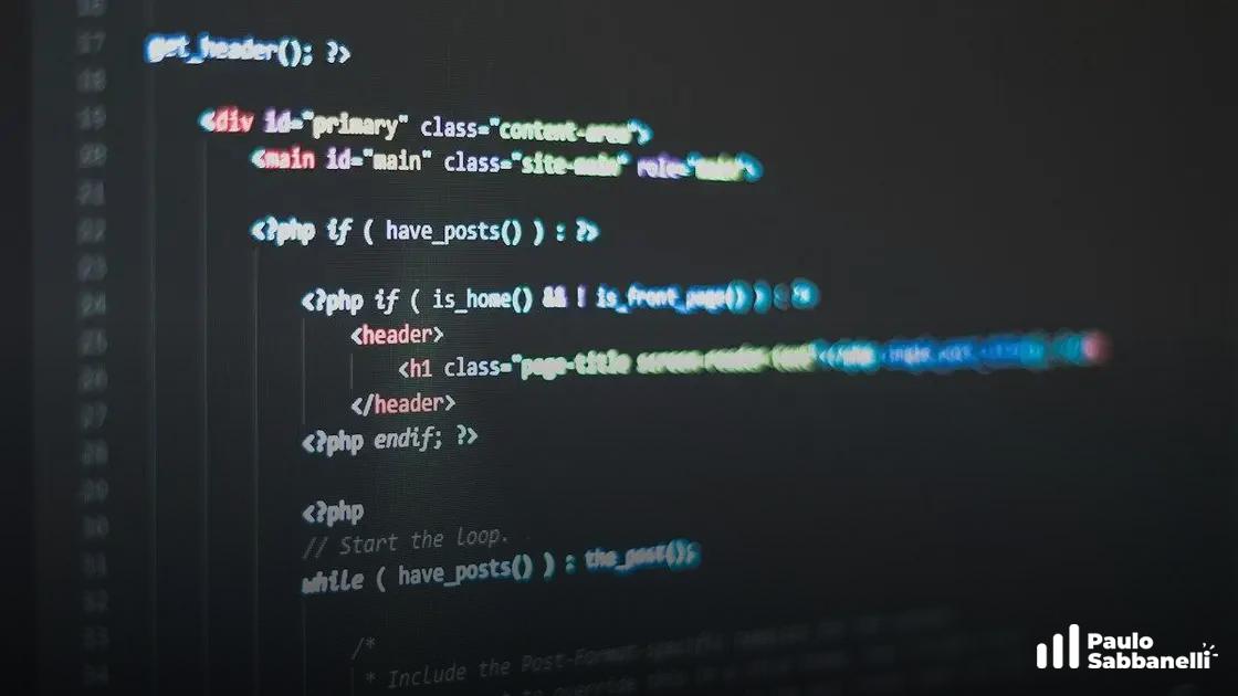Código PHP de um template WordPress com a função have_posts e cabeçalho da página